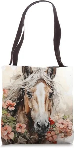 Buckskin Horse Floral Watercolor Geranium Flower Tote Bag