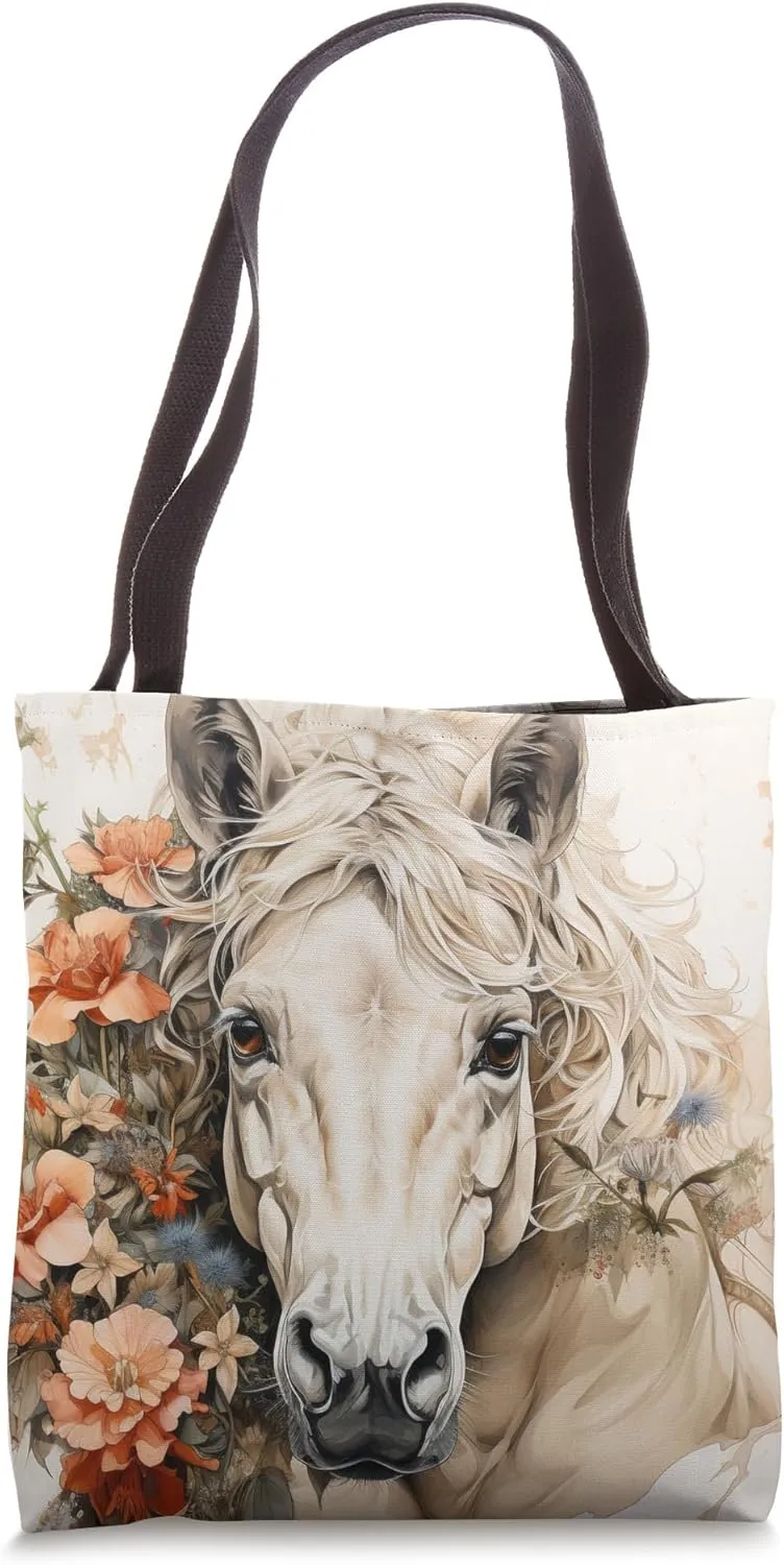 Buckskin Horse Floral Watercolor Peony Flower Tote Bag
