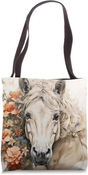 Buckskin Horse Floral Watercolor Peony Flower Tote Bag