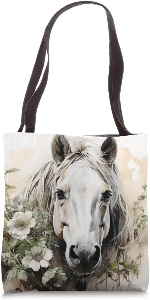 Buckskin Horse Floral Watercolor Zinnia Flower Tote Bag