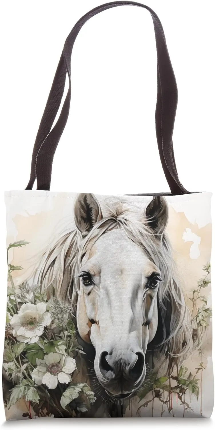 Buckskin Horse Floral Watercolor Zinnia Flower Tote Bag