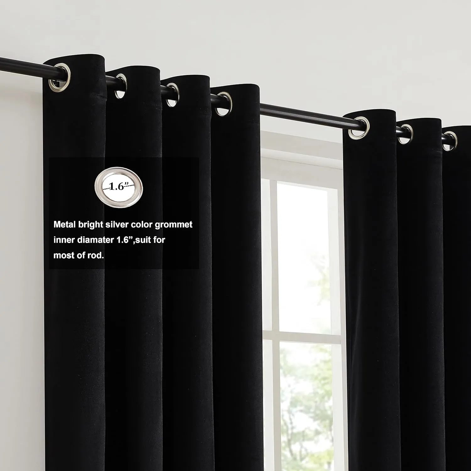 BULBUL Black Gold Color Block Window Curtains Panels 84 inches Long Velvet Farmhouse Drapes for Bedroom Living Room Darkening Treatment with Grommet Set of Black Gold