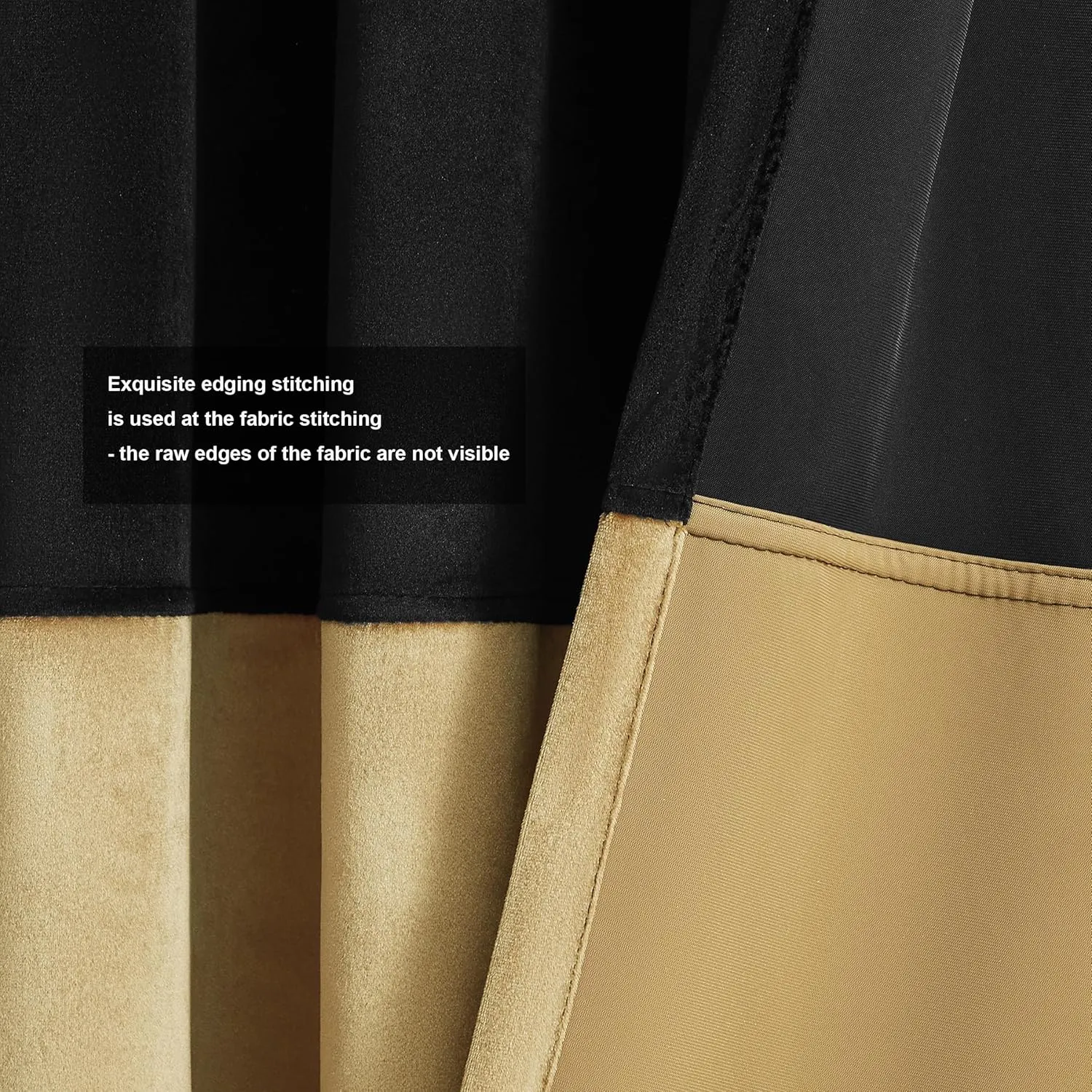 BULBUL Black Gold Color Block Window Curtains Panels 84 inches Long Velvet Farmhouse Drapes for Bedroom Living Room Darkening Treatment with Grommet Set of Black Gold