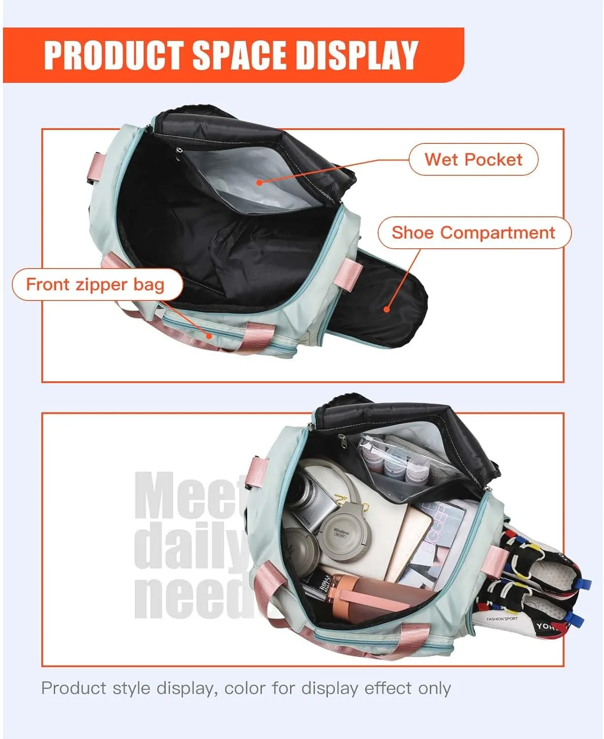 BUQINGTING Gym Bag for Men Women with Shoe Compartment, Cute Travel Duffle Bag for Women, Weekender Overnight Bag, Carry on Tote Bag Sport Duffel bag for Dance, Swim