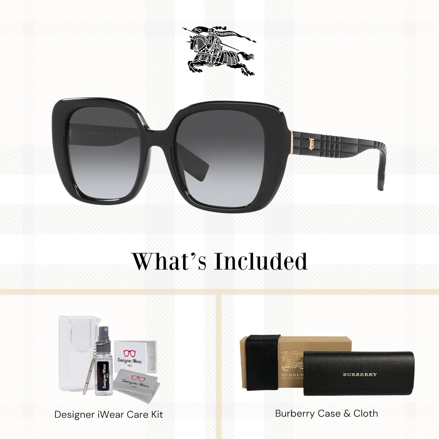 BURBERRY Helena BE4371 Square Sunglasses for Women   BUNDLE With Designer iWear Complimentary Eyewear Kit