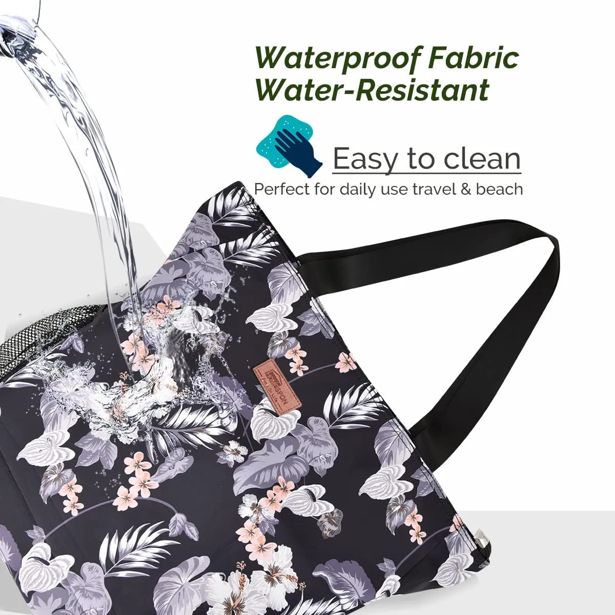 Buringer Large Waterproof Beach Bag for Women Sandproof Tote Bag with Zipper and Pockets Pool Bag for Travel Gym Vacation