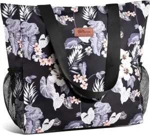 Buringer Large Waterproof Beach Bag for Women Sandproof Tote Bag with Zipper and Pockets Pool Bag for Travel Gym Vacation