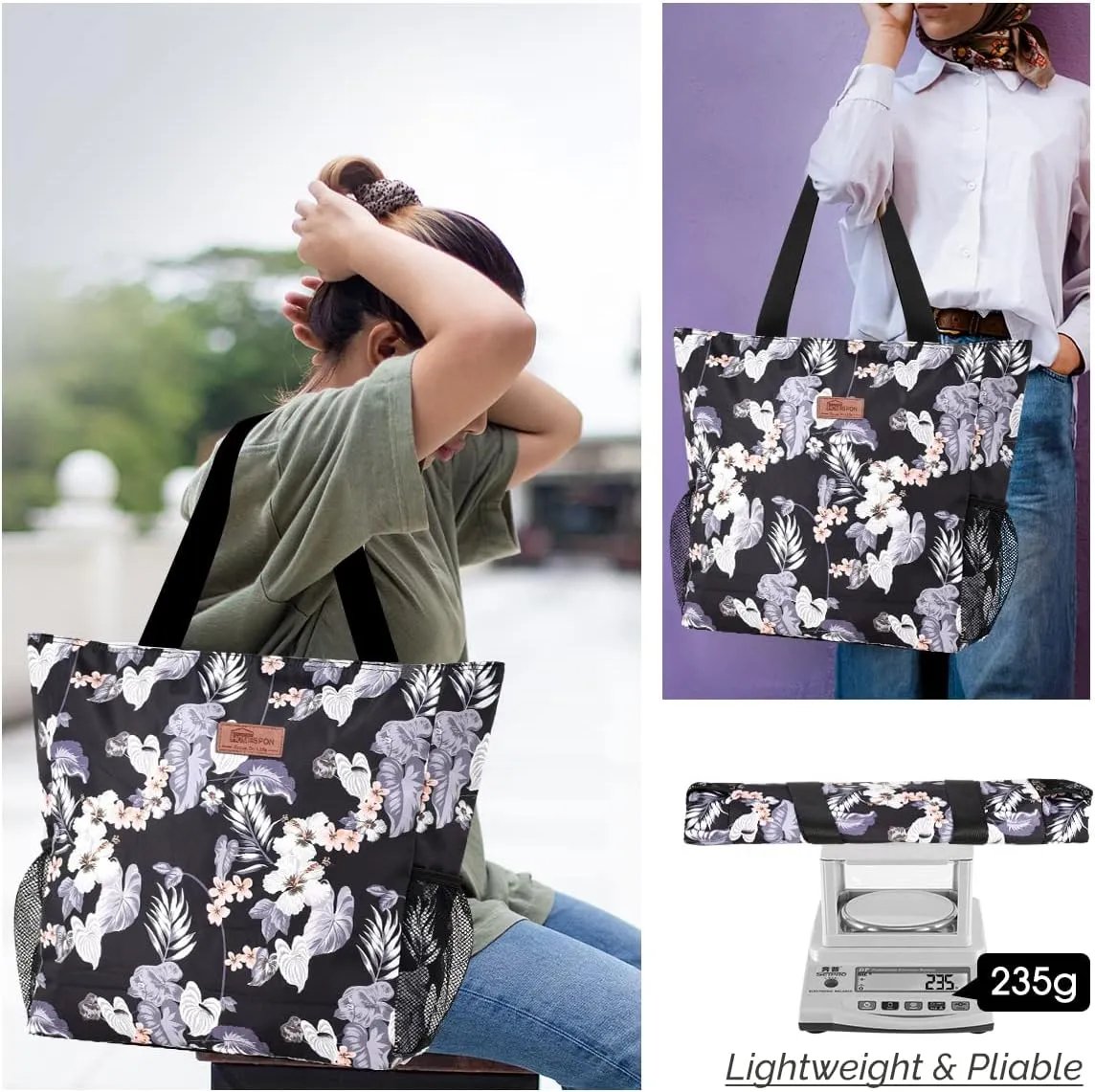 Buringer Large Waterproof Beach Bag for Women Sandproof Tote Bag with Zipper and Pockets Pool Bag for Travel Gym Vacation
