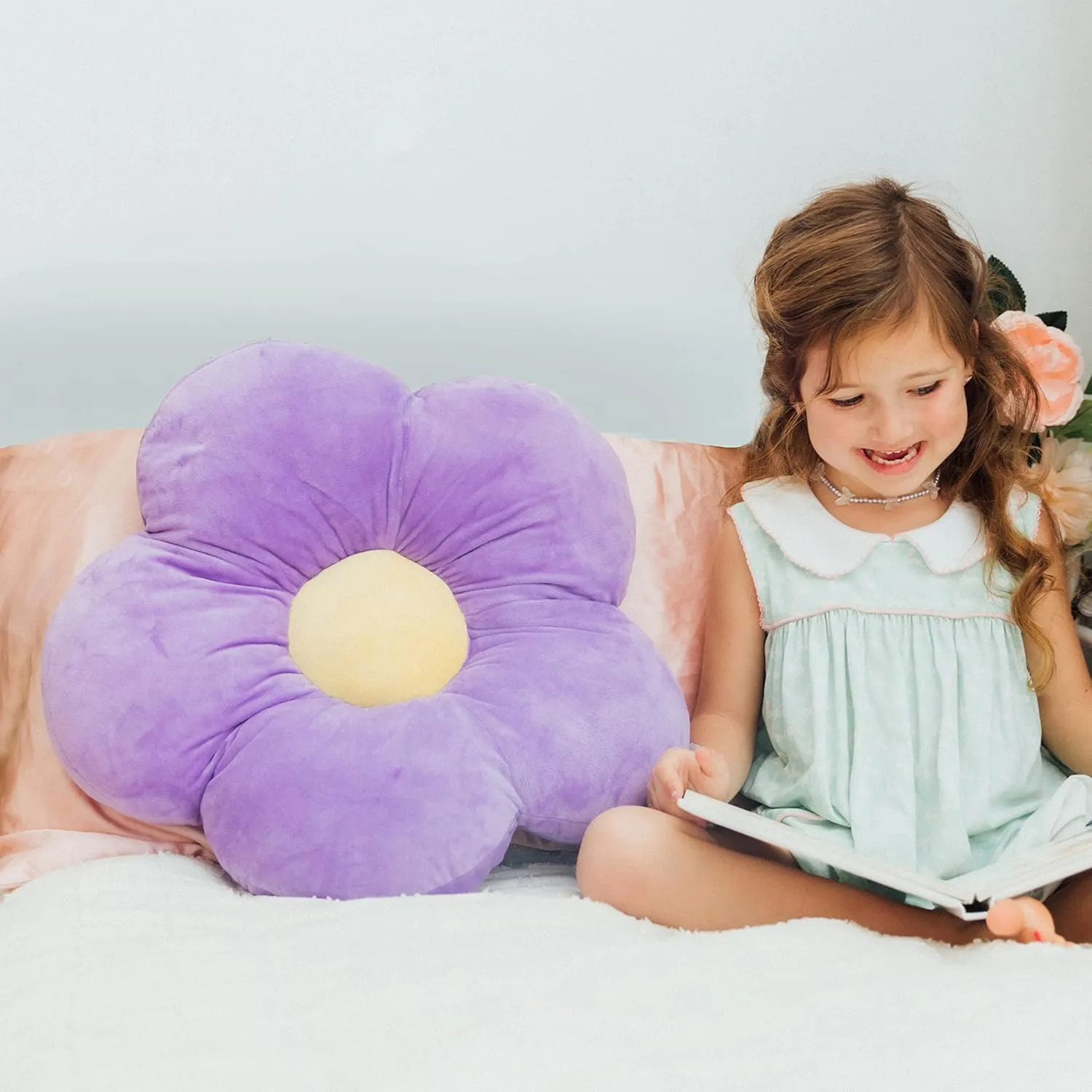 Butterfly Craze Daisy Lounge Flower Pillow for Teens & Kids - Medium 20 Inches, Cozy & Stylish Floor Cushion, Perfect Seating Solution, Machine Washable Aesthetic Decor, Plush Microfiber, Purple
