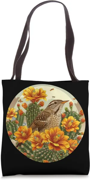 Cactus Wren Bird On Saguaro Cactus Blossom Flower Tote Bag