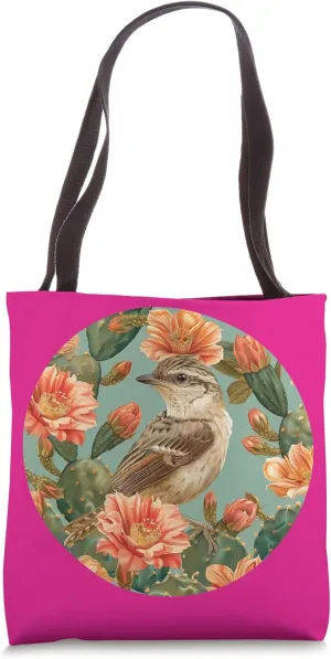 Cactus Wren Bird On Saguaro Cactus Blossom Flower Tote Bag