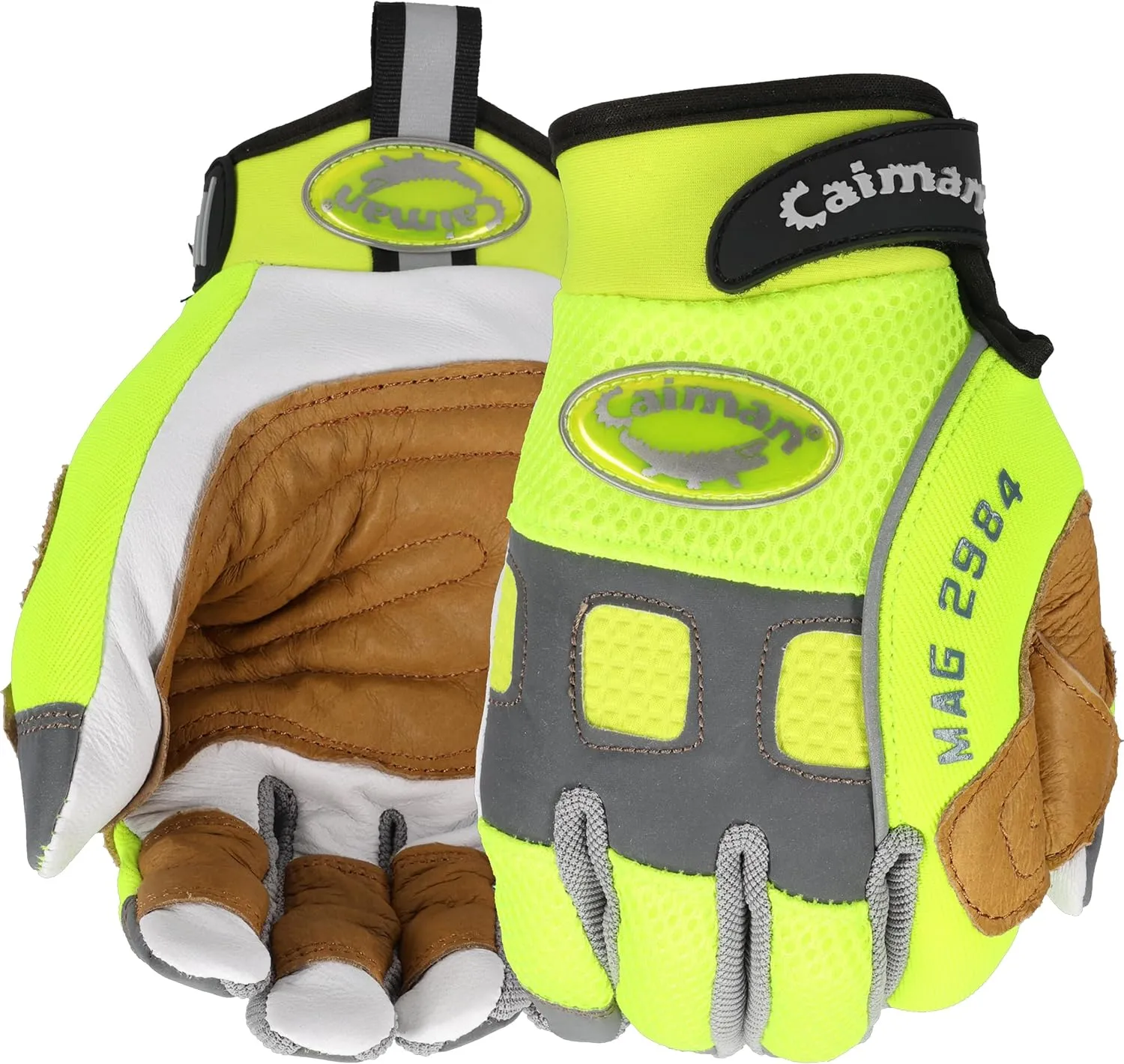 Caiman MAG, Multi-Activity Glove with Goat Grain Leather Patch Palm, Hi-Vis AirMesh Back, Pinch'd-Tip Fingers, Neoprene Knuckle, High-Vis Yellow/Gold, X-Large (2984-6)