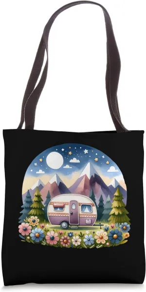 Camping Caravan Flower Adventure Camper Graphic Tote Bag