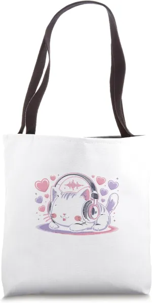 Can’t Hear You I’m Listening to K-Pop Cute Cat Headphones Tote Bag