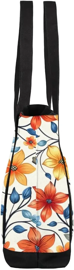 Canvas Tote Bag for Women Flower Reusable Grocery Shopping Bag with Zipper Women Gift