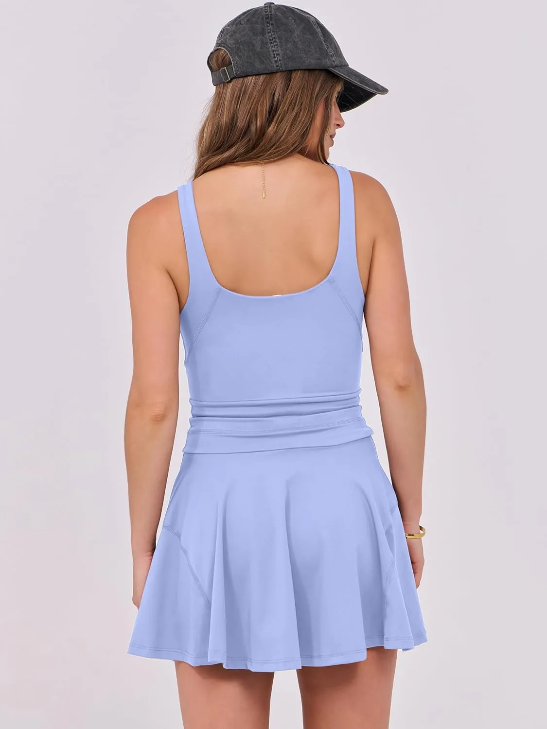 Caracilia Women's Tennis Mini Dresses Workout Built in Shorts Golf Athletic Sleeveless One Piece Summer Active Romper Dress