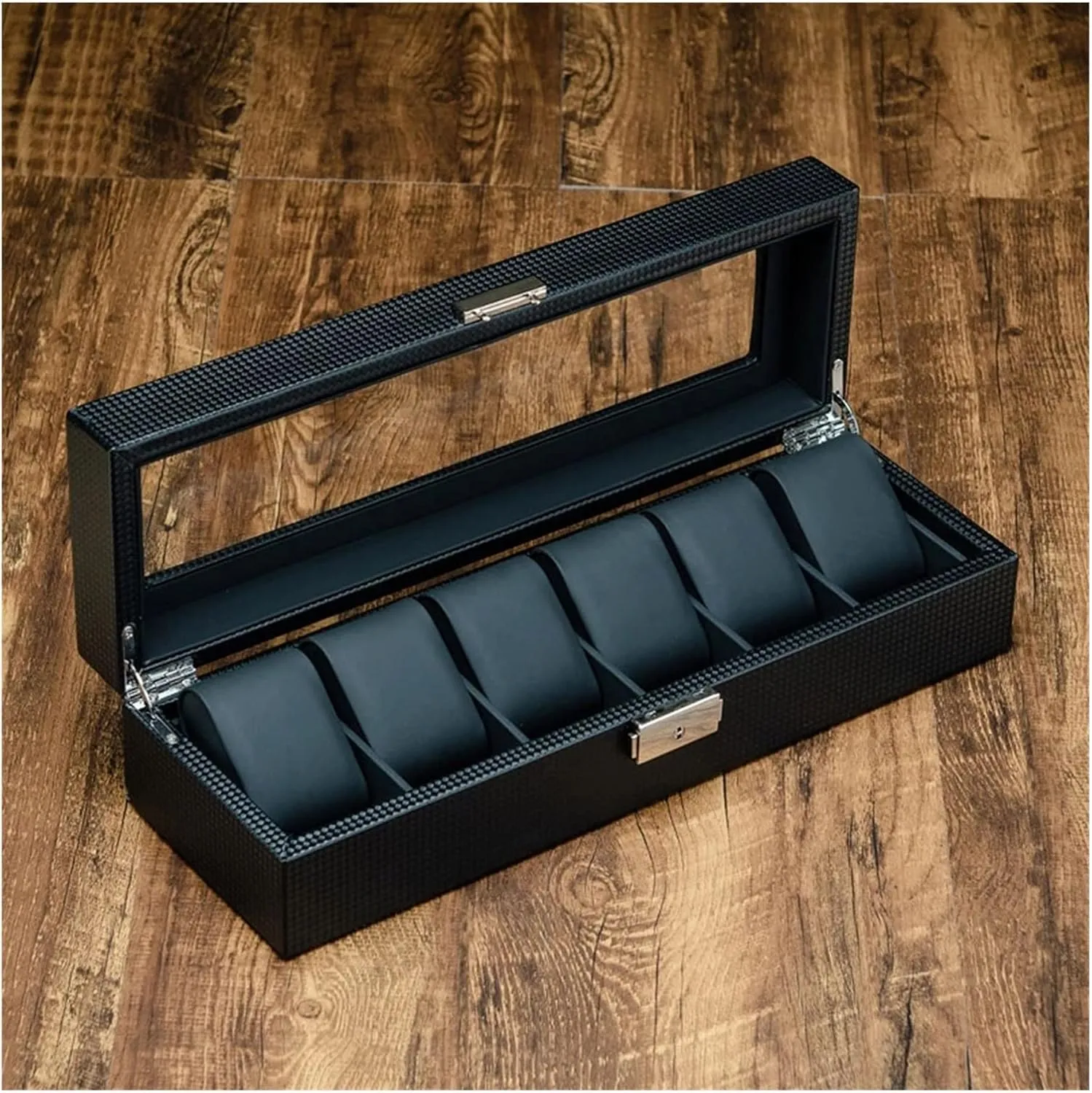 Carbon Fiber Leather Watch Box Storage Box Men's Watch Box Watch Mechanical Watch Bracelet Jewelry with Lock Storage Display