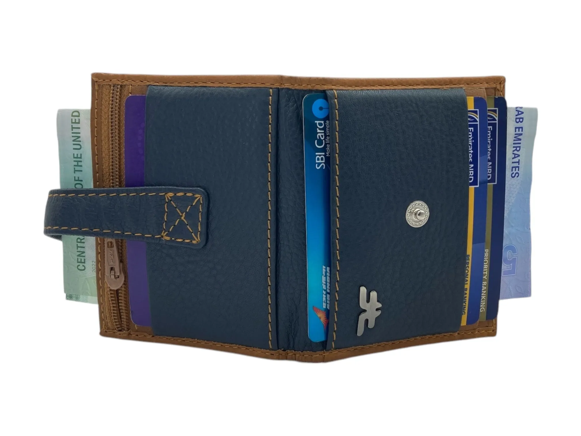 Card Case & Cash Wallet Compact Size 12 Card Space Plus Zip For Coins # 4029Z