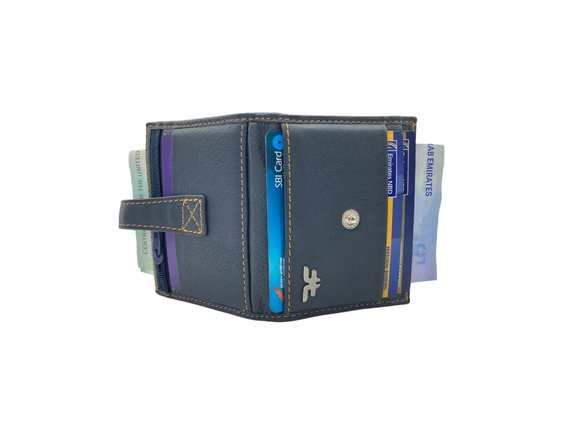 Card Case & Cash Wallet Compact Size 12 Card Space Plus Zip For Coins # 4029Z