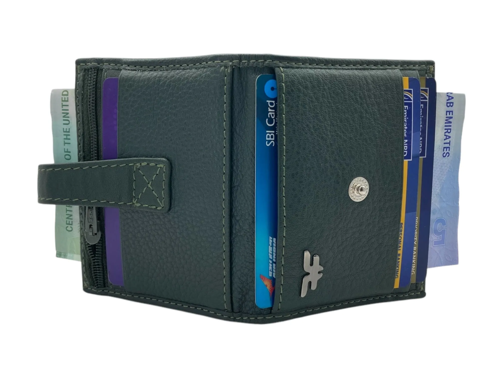 Card Case & Cash Wallet Compact Size 12 Card Space Plus Zip For Coins # 4029Z
