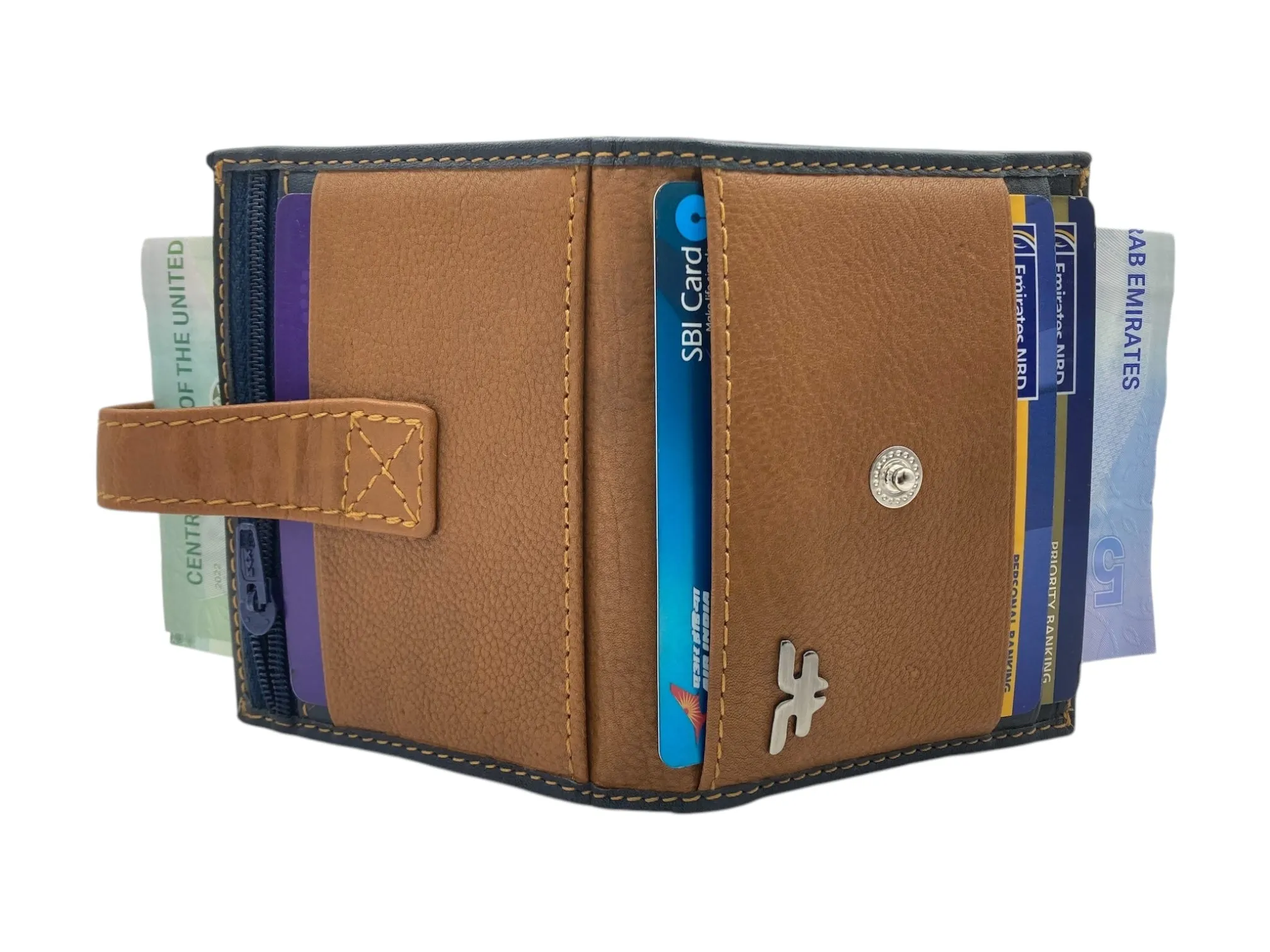 Card Case & Cash Wallet Compact Size 12 Card Space Plus Zip For Coins # 4029Z