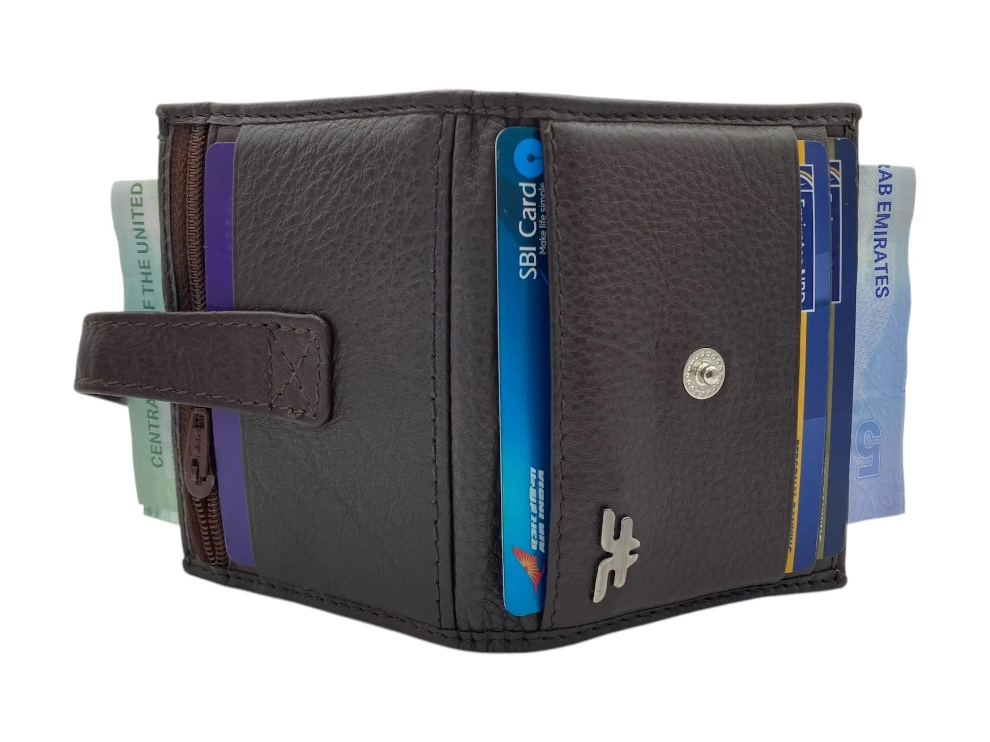 Card Case & Cash Wallet Compact Size 12 Card Space Plus Zip For Coins # 4029Z