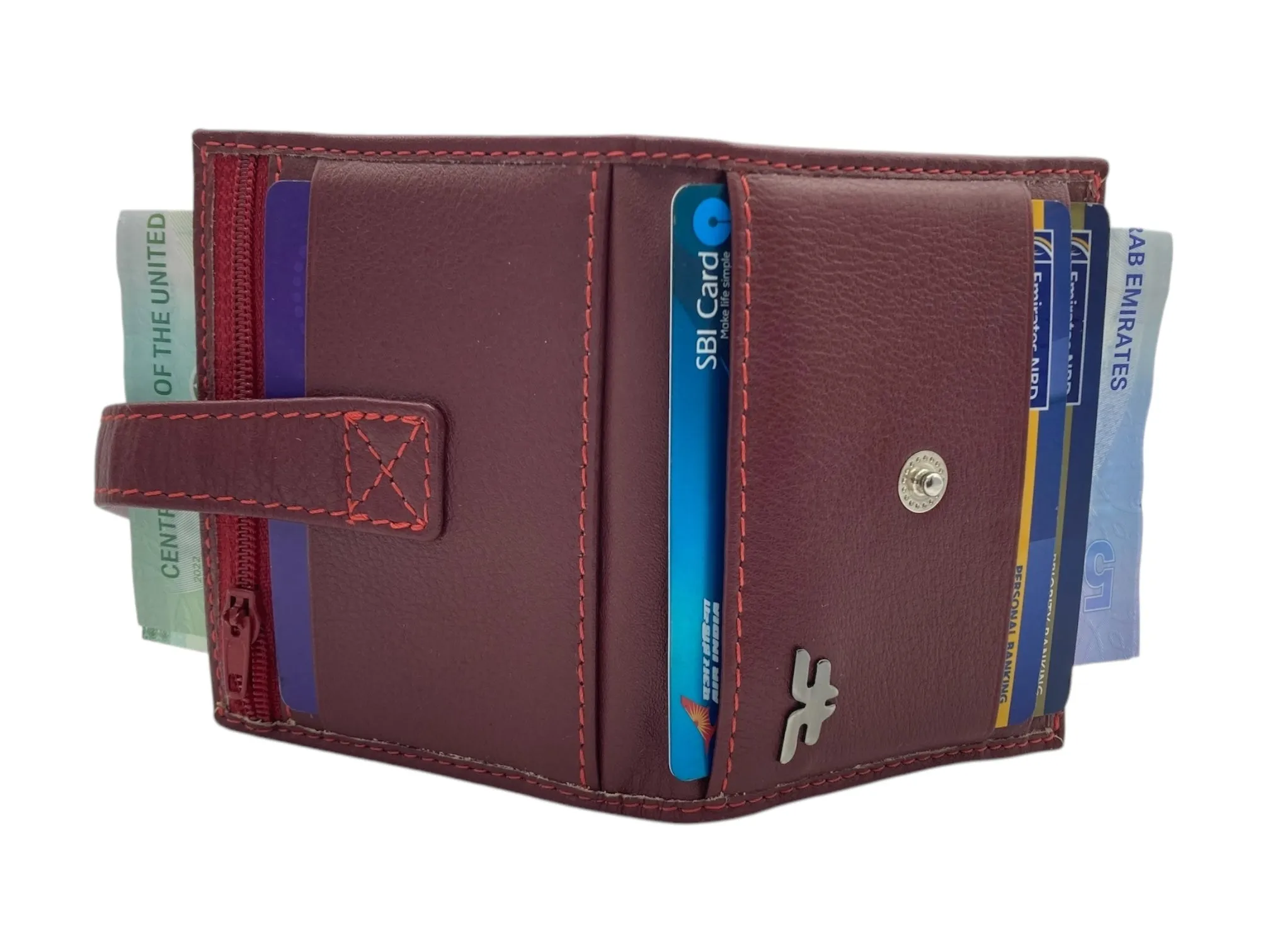 Card Case & Cash Wallet Compact Size 12 Card Space Plus Zip For Coins # 4029Z