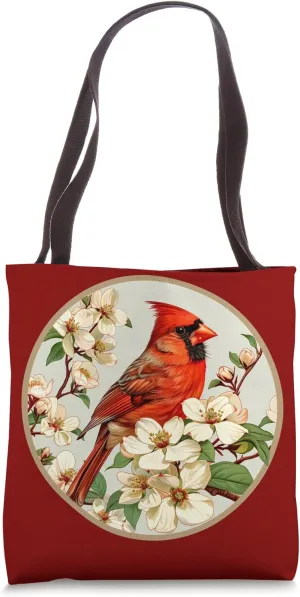 Cardinal Bird On Dogwood Flower - North Carolina Bird Flower Tote Bag