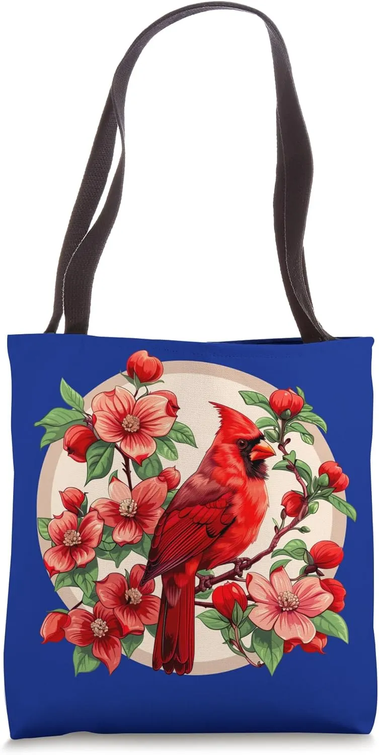 Cardinal Bird On Dogwood Flower - North Carolina Bird Flower Tote Bag
