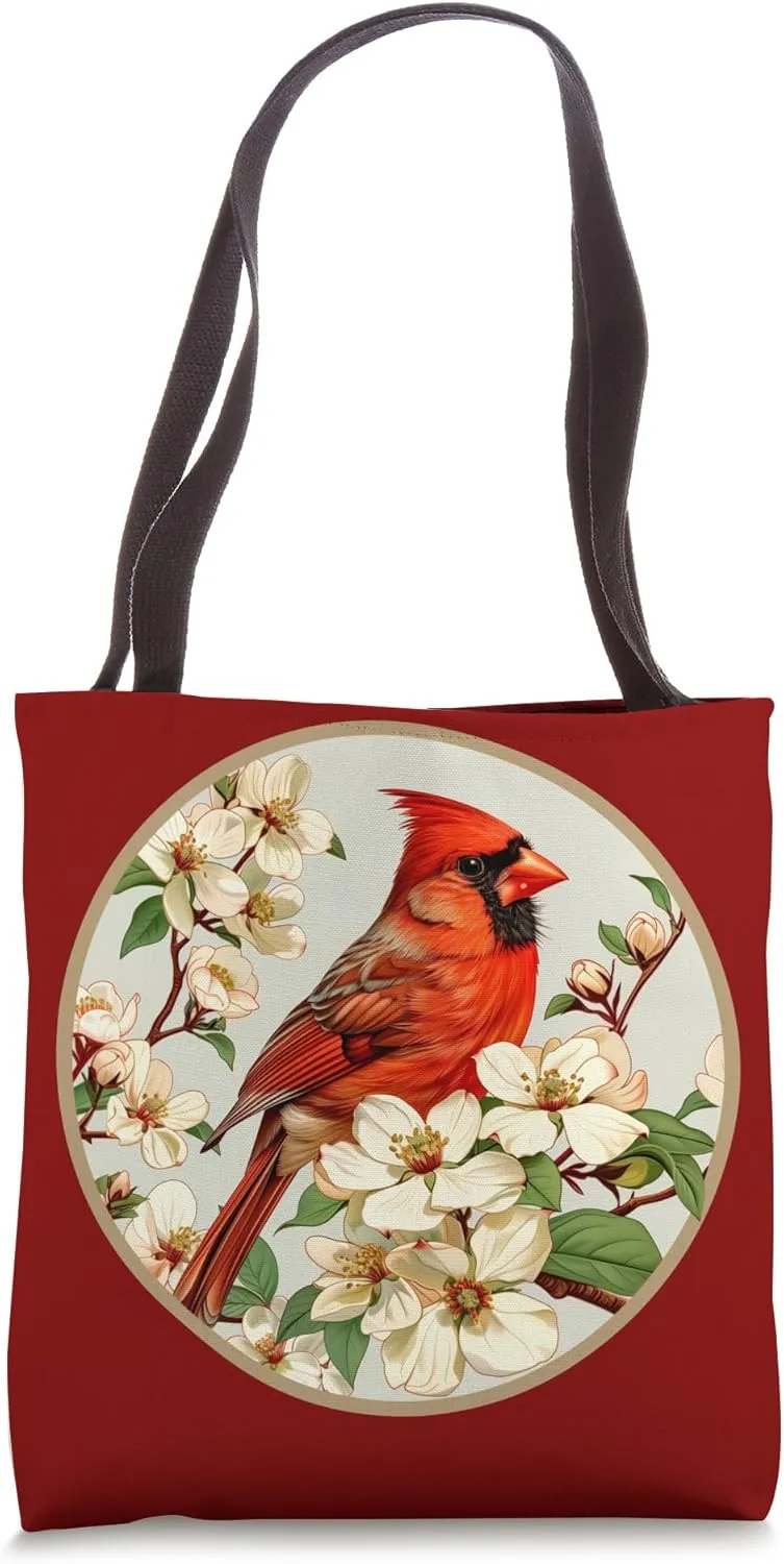 Cardinal Bird On Dogwood Flower - North Carolina Bird Flower Tote Bag