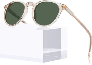 CARFIA Round Polarized Sunglasses for Women Small Face UV Protection Acetate Frame Classic Retro Style CA2302