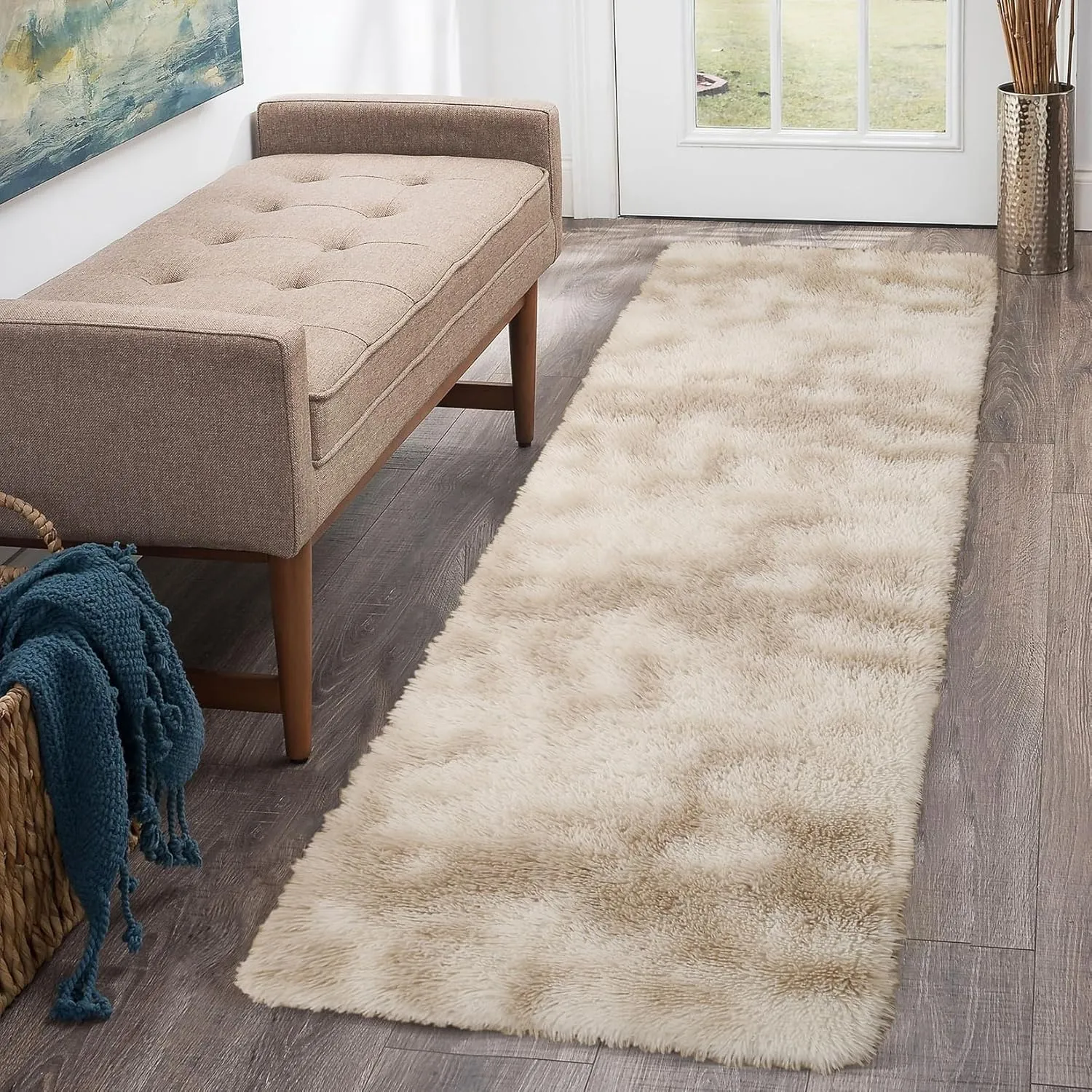 CAROMIO Runner Rug 2x8 Feet Plush Fluffy Rug for Bedroom Living Room, Shag Furry Hallway Runner Rug Carpet Non Shedding for Nursery Children Kids Girls Room Home Decorative, Beige Taupe