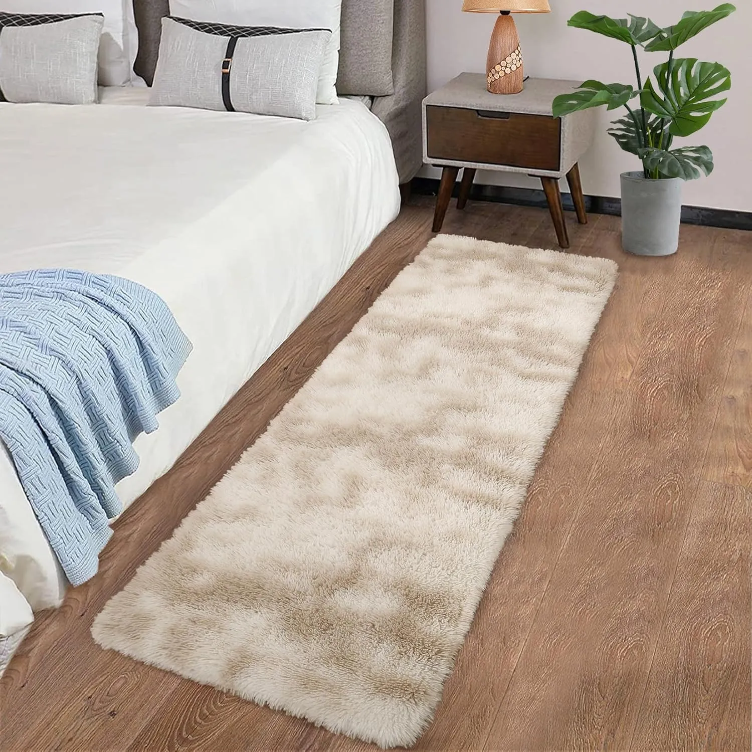 CAROMIO Runner Rug 2x8 Feet Plush Fluffy Rug for Bedroom Living Room, Shag Furry Hallway Runner Rug Carpet Non Shedding for Nursery Children Kids Girls Room Home Decorative, Beige Taupe