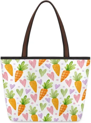 Carrot Heart Pattern Tote Bag Tote Purse for Women with Zipper Womens Handbags for Work Travel