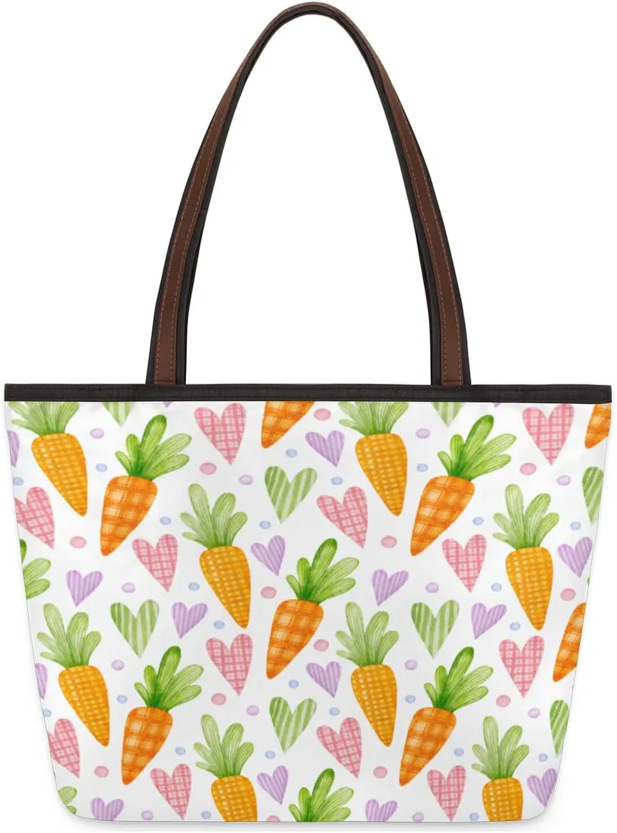 Carrot Heart Pattern Tote Bag Tote Purse for Women with Zipper Womens Handbags for Work Travel