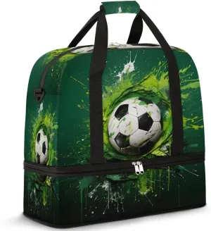 Cartoon Football Foldable Travel Duffel Bag Overnight Weekender Bag with Shoes Compartment Sports Gym Bag for Men Women