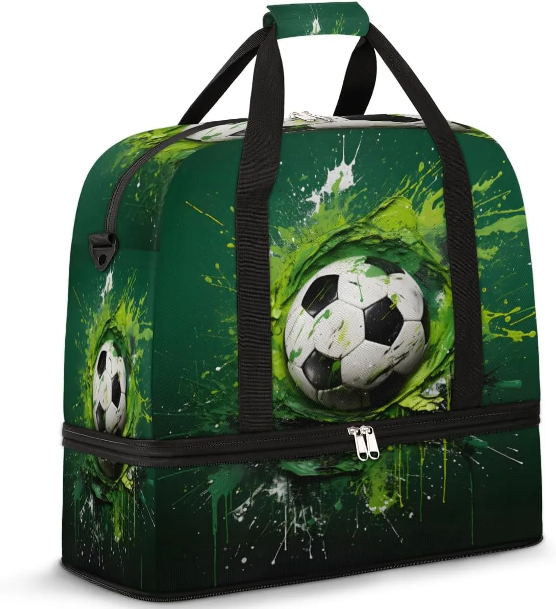 Cartoon Football Foldable Travel Duffel Bag Overnight Weekender Bag with Shoes Compartment Sports Gym Bag for Men Women