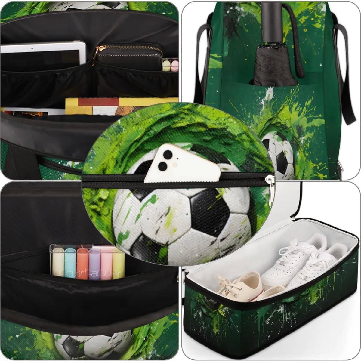 Cartoon Football Foldable Travel Duffel Bag Overnight Weekender Bag with Shoes Compartment Sports Gym Bag for Men Women
