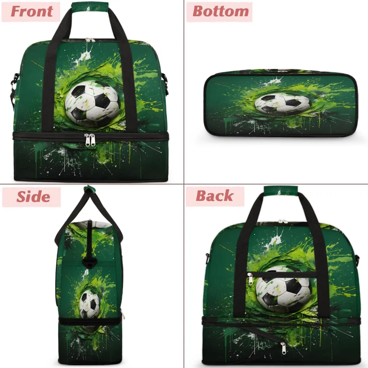 Cartoon Football Foldable Travel Duffel Bag Overnight Weekender Bag with Shoes Compartment Sports Gym Bag for Men Women