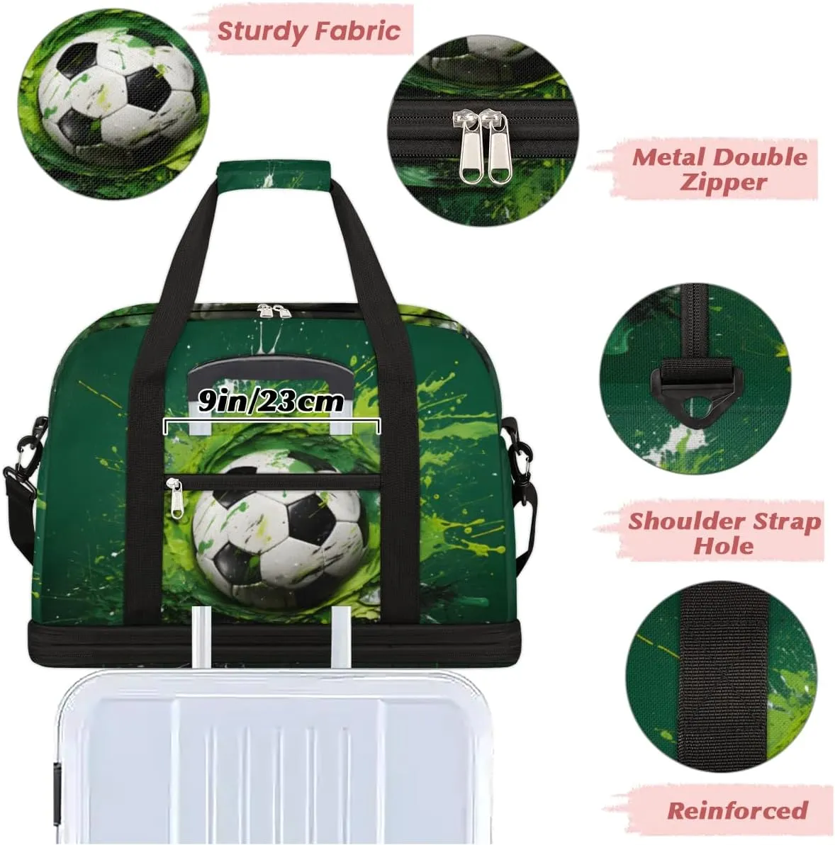 Cartoon Football Foldable Travel Duffel Bag Overnight Weekender Bag with Shoes Compartment Sports Gym Bag for Men Women
