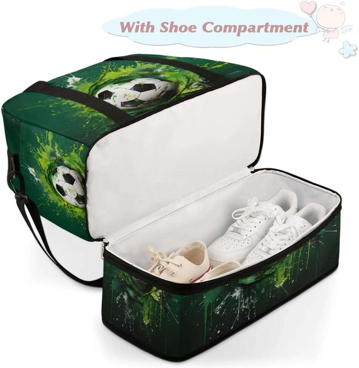 Cartoon Football Foldable Travel Duffel Bag Overnight Weekender Bag with Shoes Compartment Sports Gym Bag for Men Women