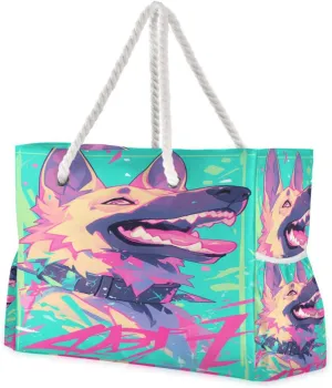 Cartoon German Shepherd Dog Graffiti Style Waterproof tote bags for travel with zipper teacher tote bags for women Top Beach Bag, Pool Bag, Work Bag, Shopping Bag