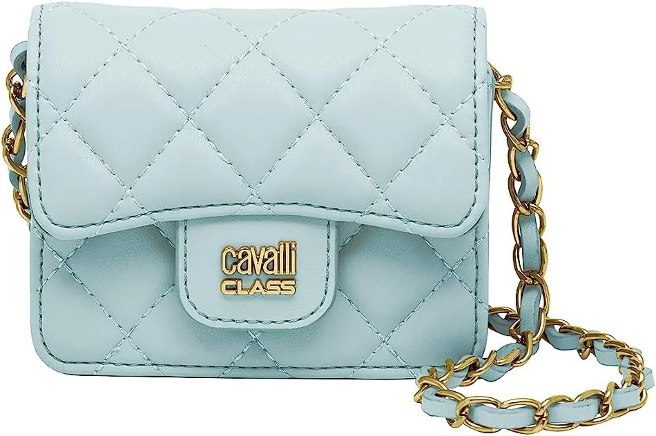 Cavalli Class COMO Light Blue Mini Quilted Crossbody Bag for womens