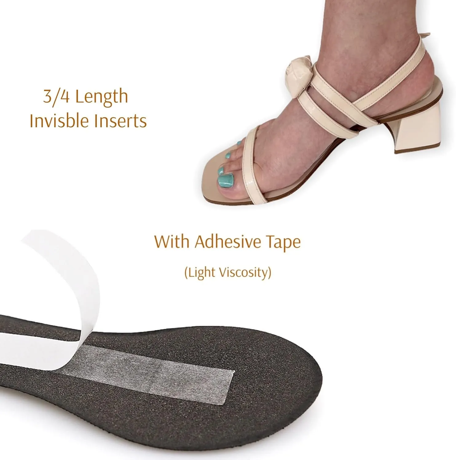 CB 4 Pairs of Suede Sponge Inserts Invisible Slim Insoles Liners, Ball of Foot Pain Relief Cushion, Arch Pain Barefoot Support, 3/4 Length for Women's Shoes 5-7, 2 Pairs Black & 2 Pairs Beige