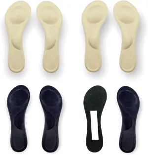 CB 4 Pairs of Suede Sponge Inserts Invisible Slim Insoles Liners, Ball of Foot Pain Relief Cushion, Arch Pain Barefoot Support, 3/4 Length for Women's Shoes 5-7, 2 Pairs Black & 2 Pairs Beige