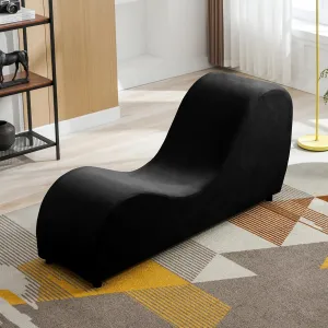 CECER Curved Chaise Lounge Chair for Yoga,Modern Velvet Yoga Chair for Stretching, Relaxing, Exercising, Chaise Lounge Indoor for Indoor Living Room,Bedroom-Black
