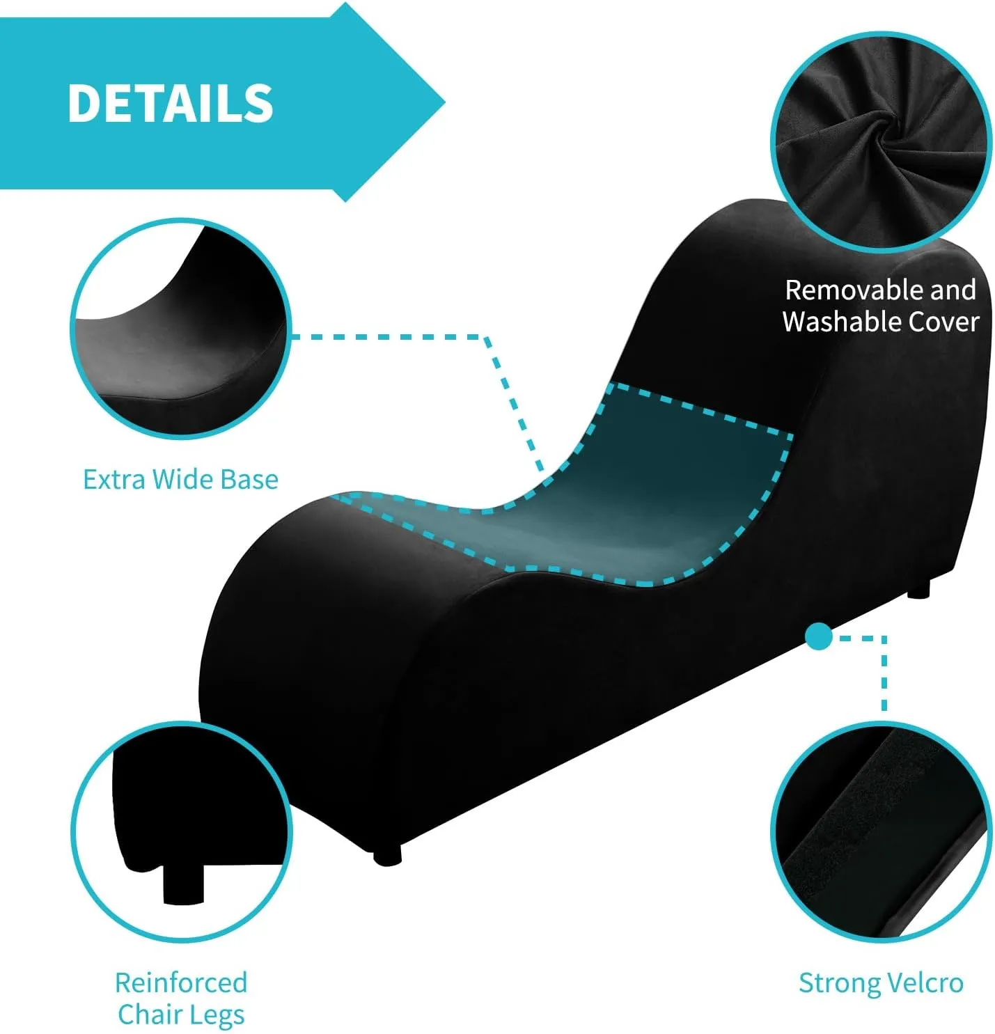 CECER Curved Chaise Lounge Chair for Yoga,Modern Velvet Yoga Chair for Stretching, Relaxing, Exercising, Chaise Lounge Indoor for Indoor Living Room,Bedroom-Black