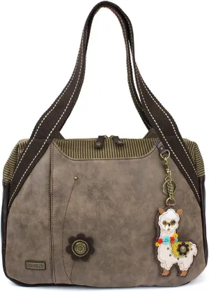 CHALA Large Bowling Tote Shoulder Bag with Canvas Handle and LLAMA Keyfob (LLAMA)