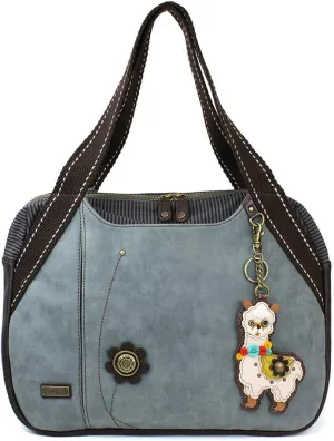 CHALA Large Bowling Tote Shoulder Bag with Canvas Handle and LLAMA Keyfob (LLAMA)