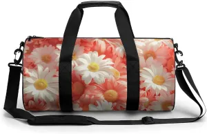 Chamomile Flowers Travel Gym Bag for Women Men Full Floral Cylindrical Duffle Bag Sport Workout Bag with Shoulder Strap